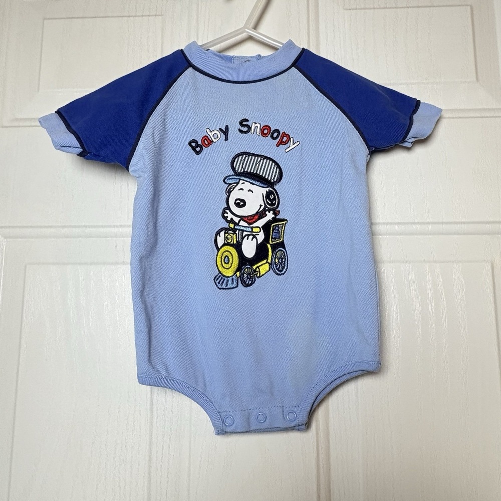 Baby Snoopy One Piece Outfit 6 9 Months VTG Y2K Snoopy On Train EUC